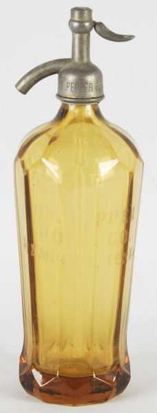Dr. Pepper Memphis, TN Seltzer Bottle.: Nice gold color. Original marked top. Only a few small surface chips and nicks. Size: 12 - 1/2" T.