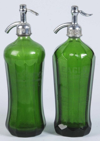 Lot of 2: Seltzer Bottles.: Includes Eagle Bottling Company Kansas City and Dr. Pepper Freeport. The etching on the Dr. Pepper bottle looks suspect while the Eagle bottle is very clean with only minor surface marks and light wea