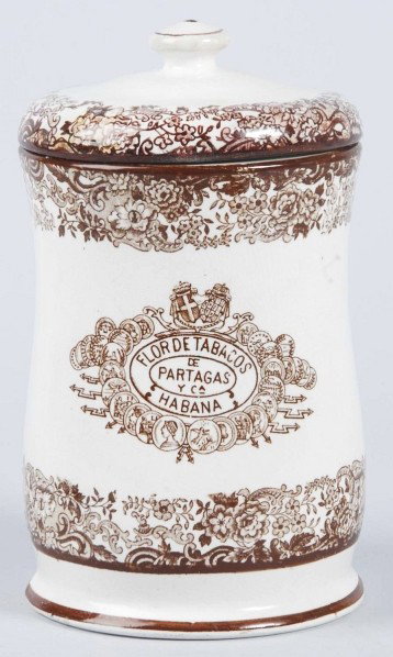 Ceramic Partagas Cuban Humidor.: 1930s. Marked "Pre embargo" on bottom. Very collective piece. Size: 7 - 1/4" T.