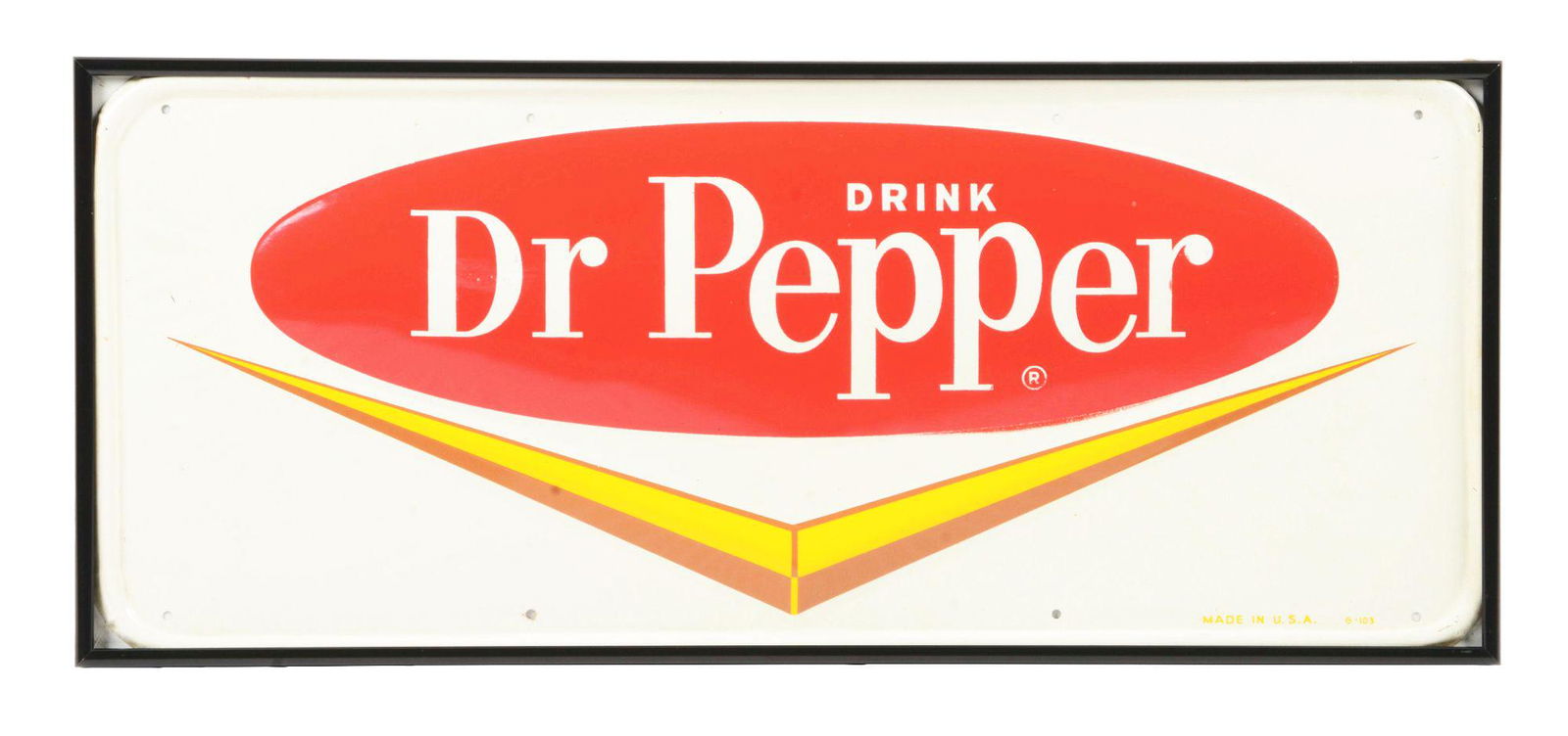 SELF FRAMED EMBOSSED TIN "DRINK DR PEPPER" CHEVRON SIGN. (1 of 3)