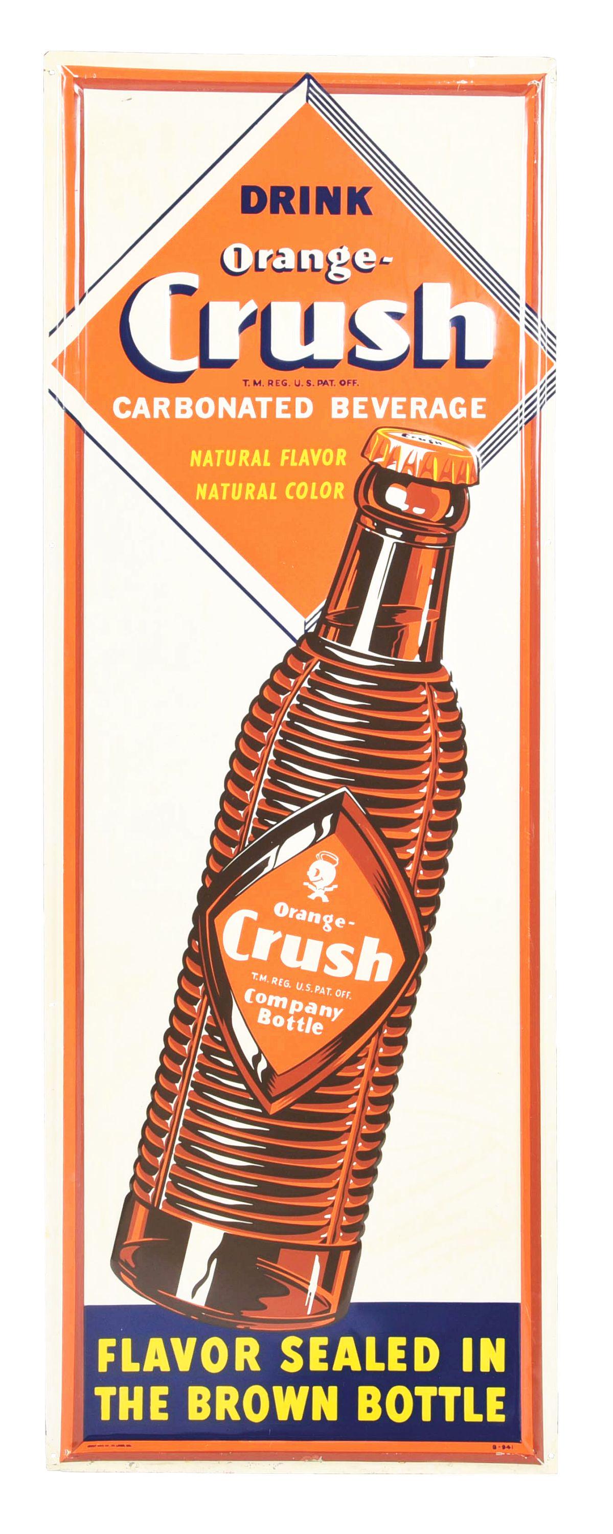 SELF FRAMED TIN ORANGE CRUSH BOTTLE SIGN. (1 of 4)
