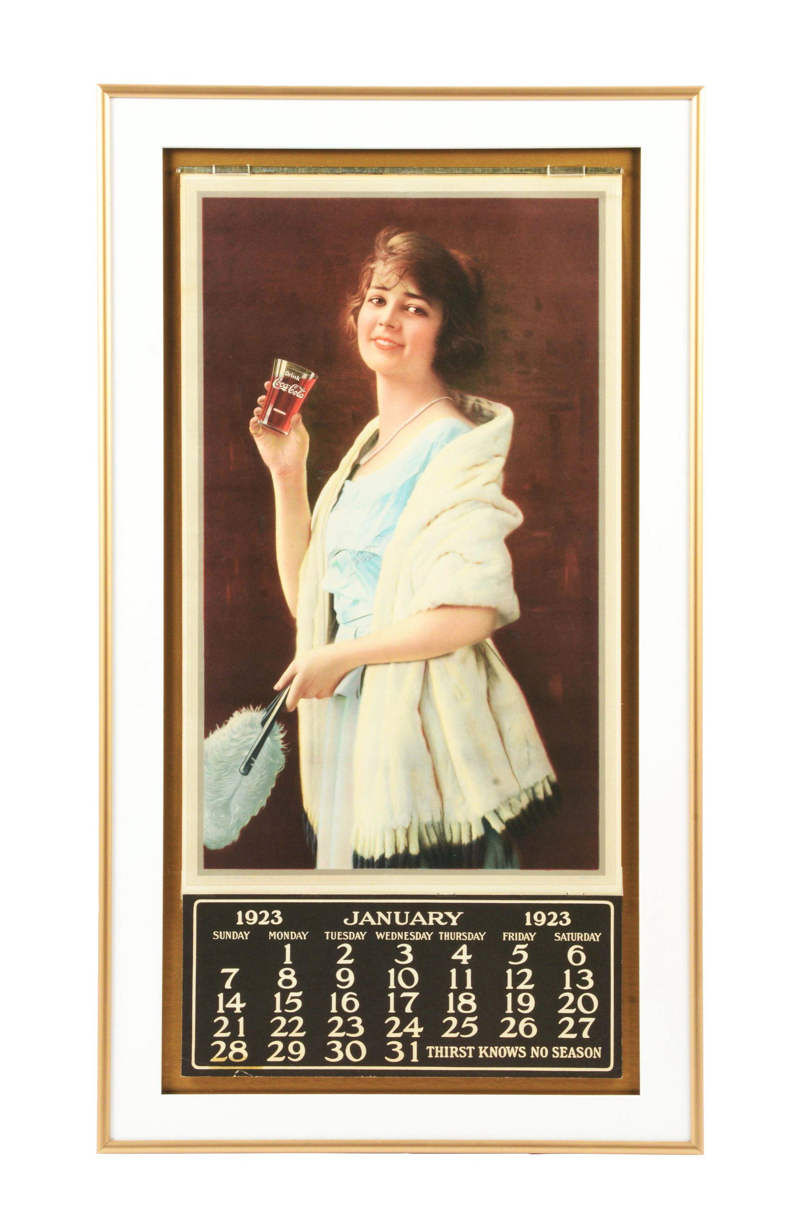 FRAMED COCA-COLA 1923 CALENDAR. (1 of 3)