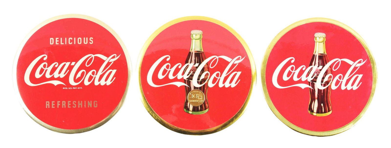 LOT OF 3: COCA-COLA TIN OVER CARDBOARD SIGNS. (1 of 2)