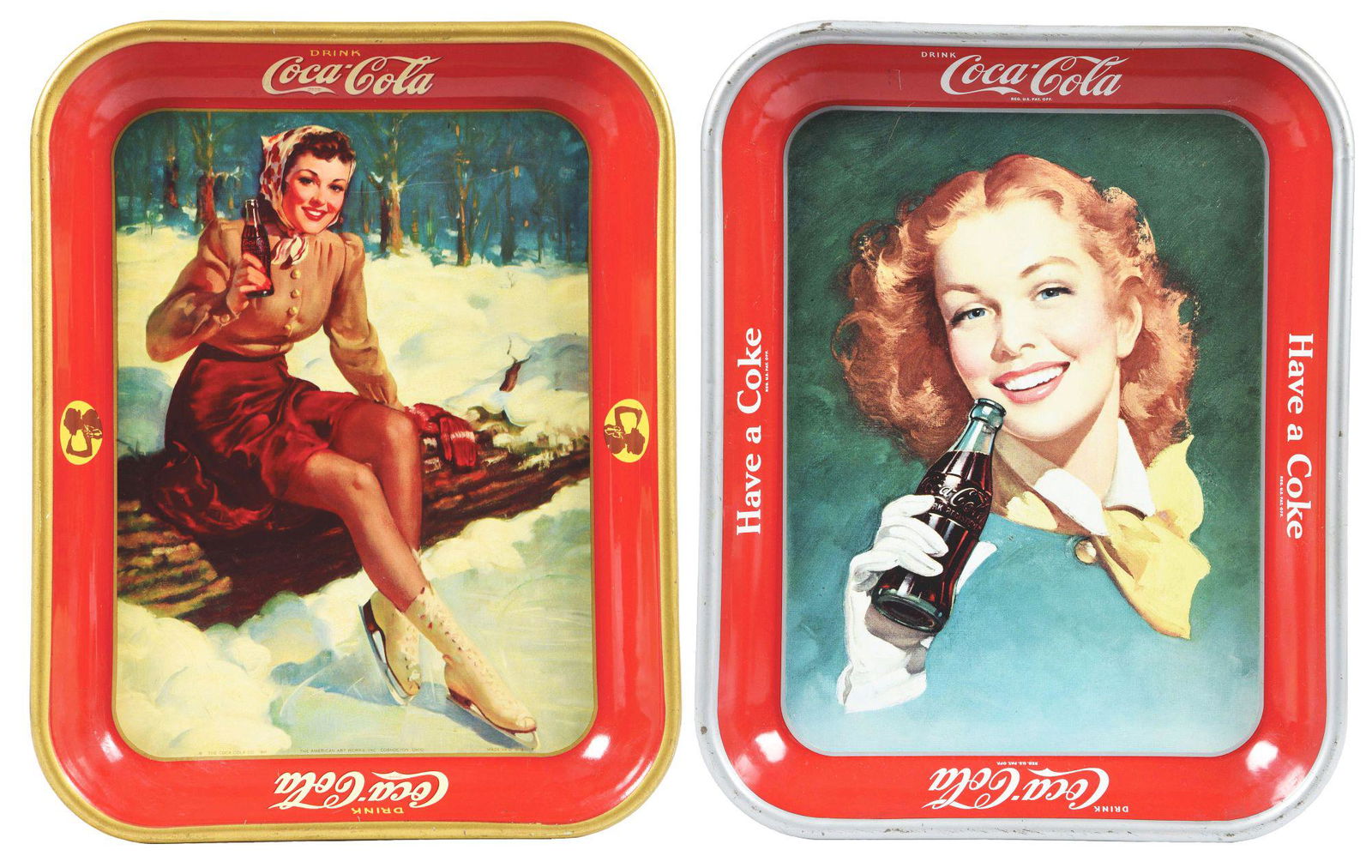 LOT OF 2: 1941 AND 1953 COCA-COLA SKATING SERVING TRAYS. (1 of 2)