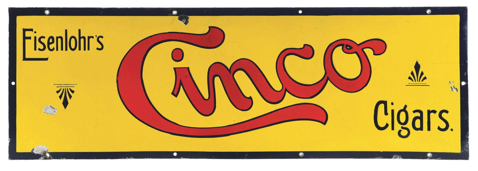 SINGLE SIDED PORCELIAN CINCO CIGARS SIGN. (1 of 2)