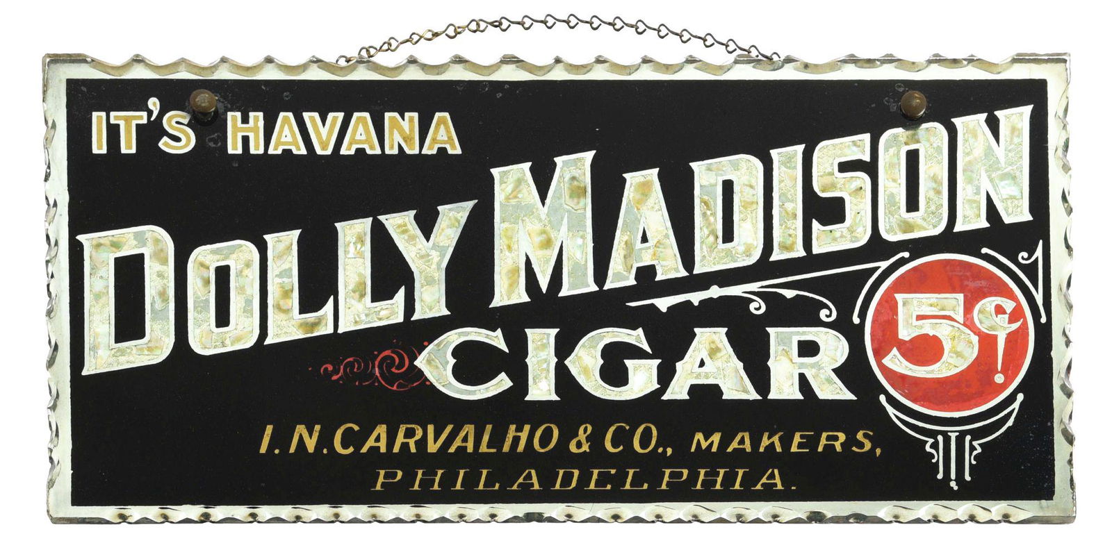 HAVANA DOLLY MADISON CIGARS GLASS SIGN.