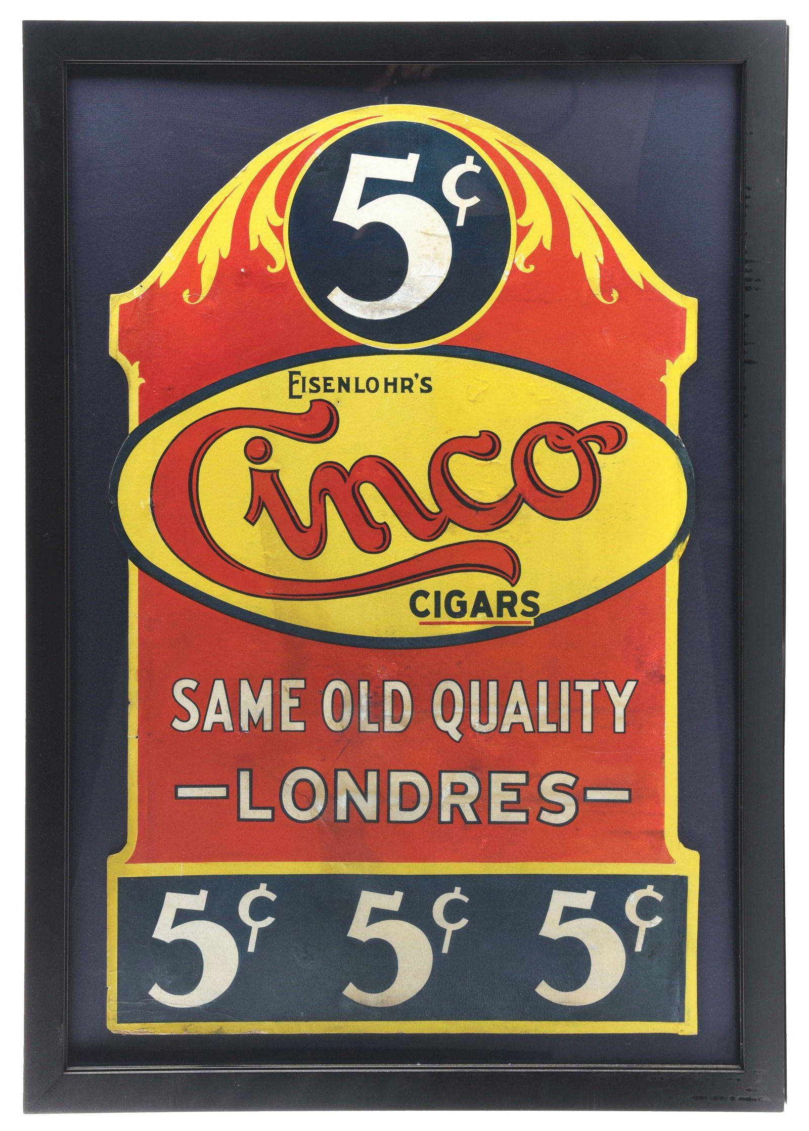 FRAMED 5¢ CINCO CIGARS. (1 of 2)