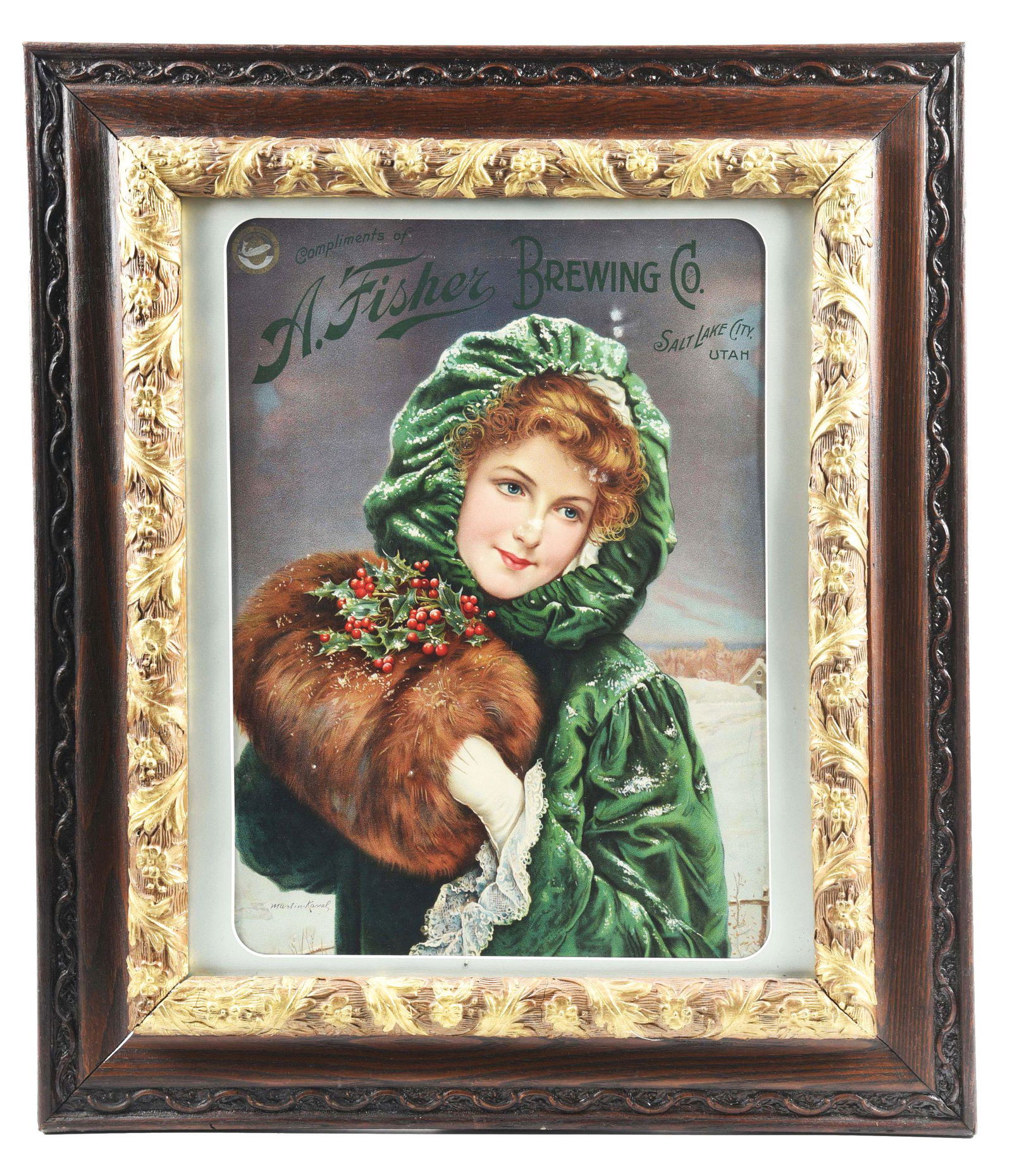 A. FISHER BREWING FRAMED ADVERTISING SIGN. (1 of 5)