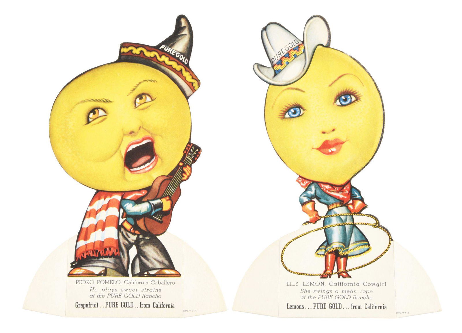 LOT OF 2: PURE GOLD DIE-CUT STAND UP ADVERTISING PIECES. (1 of 2)