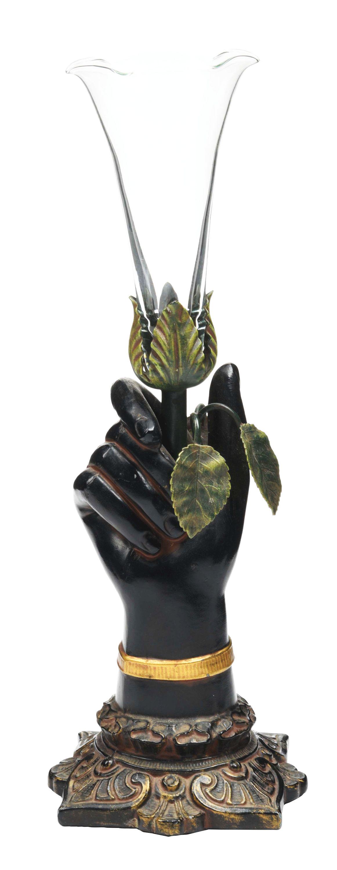 CAST IRON HAND VASE. (1 of 4)