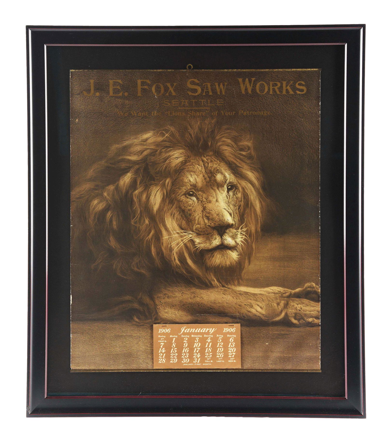 J. E. FOX SAW WORKS PAPER LITHOGRAPH CALENDAR ADVERTISEMENT. (1 of 5)