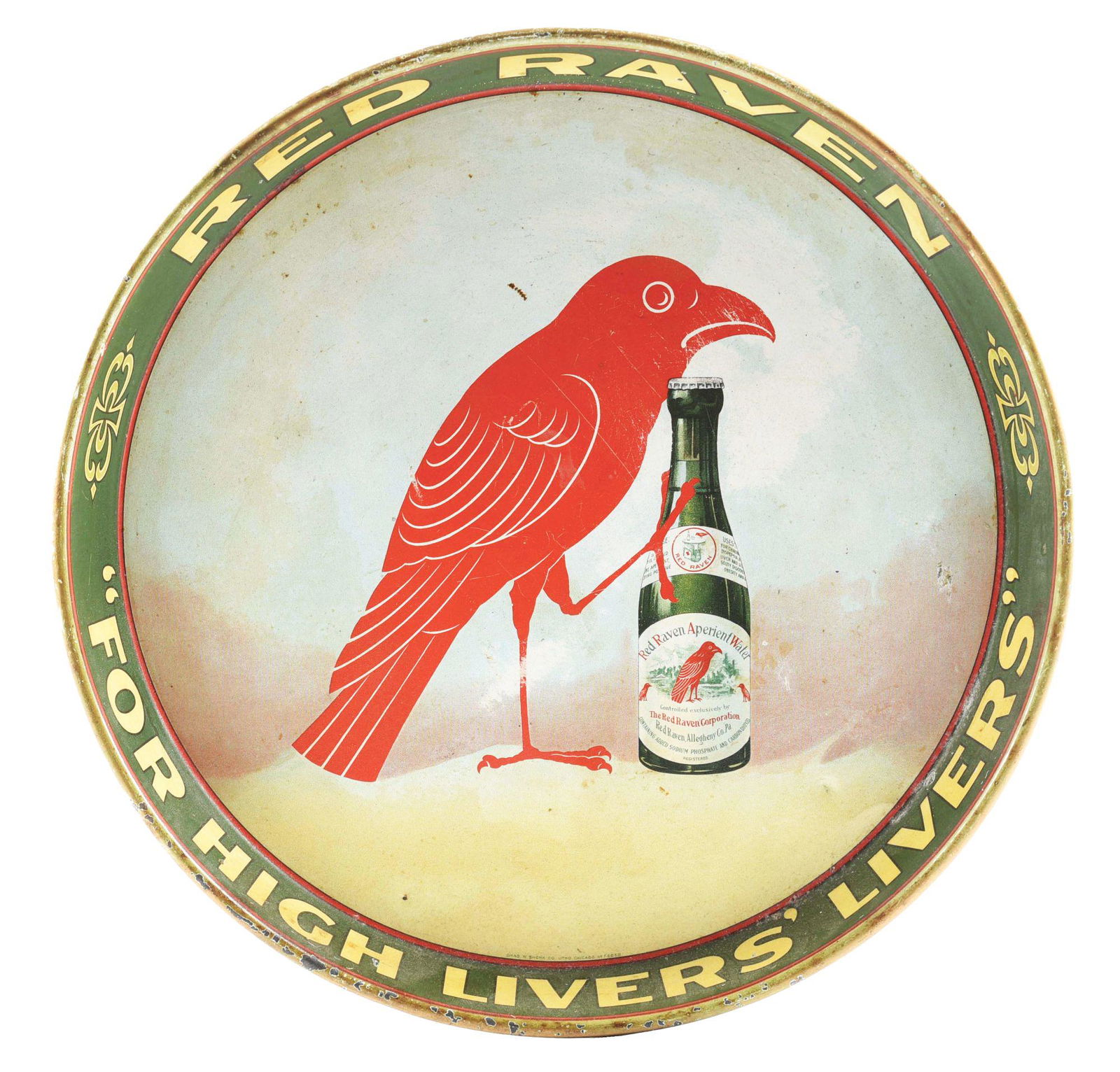 RED RAVEN "FOR HIGH LIVERS' LIVERS" ADVERTISING TRAY. (1 of 3)