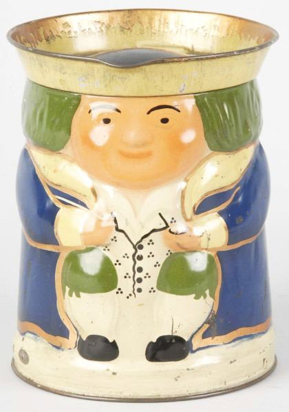 1911 Hudson Scott Toby Jug Biscuit Tin.: Marked "Made in England" on bottom. A few light scratches and nicks throughout. Size: 6 - 1/4" T.