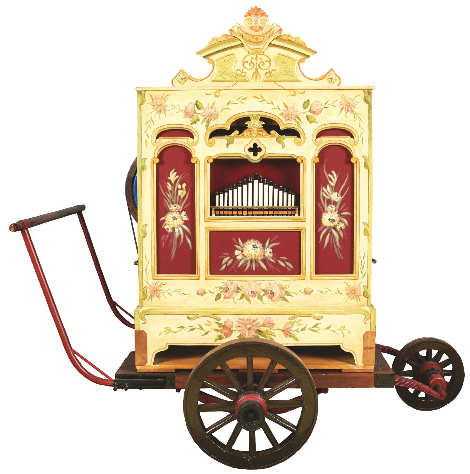 FRATI & COMPANY BARREL ORCHESTRION WITH MIDI SYSTEM.: 1895, GERMANY: Frati and company was located in Berlin, Germany, and was a leading manufacturer of hand-crank barrel organs during the 1880's and 1890's. They began by making more portable organs, and