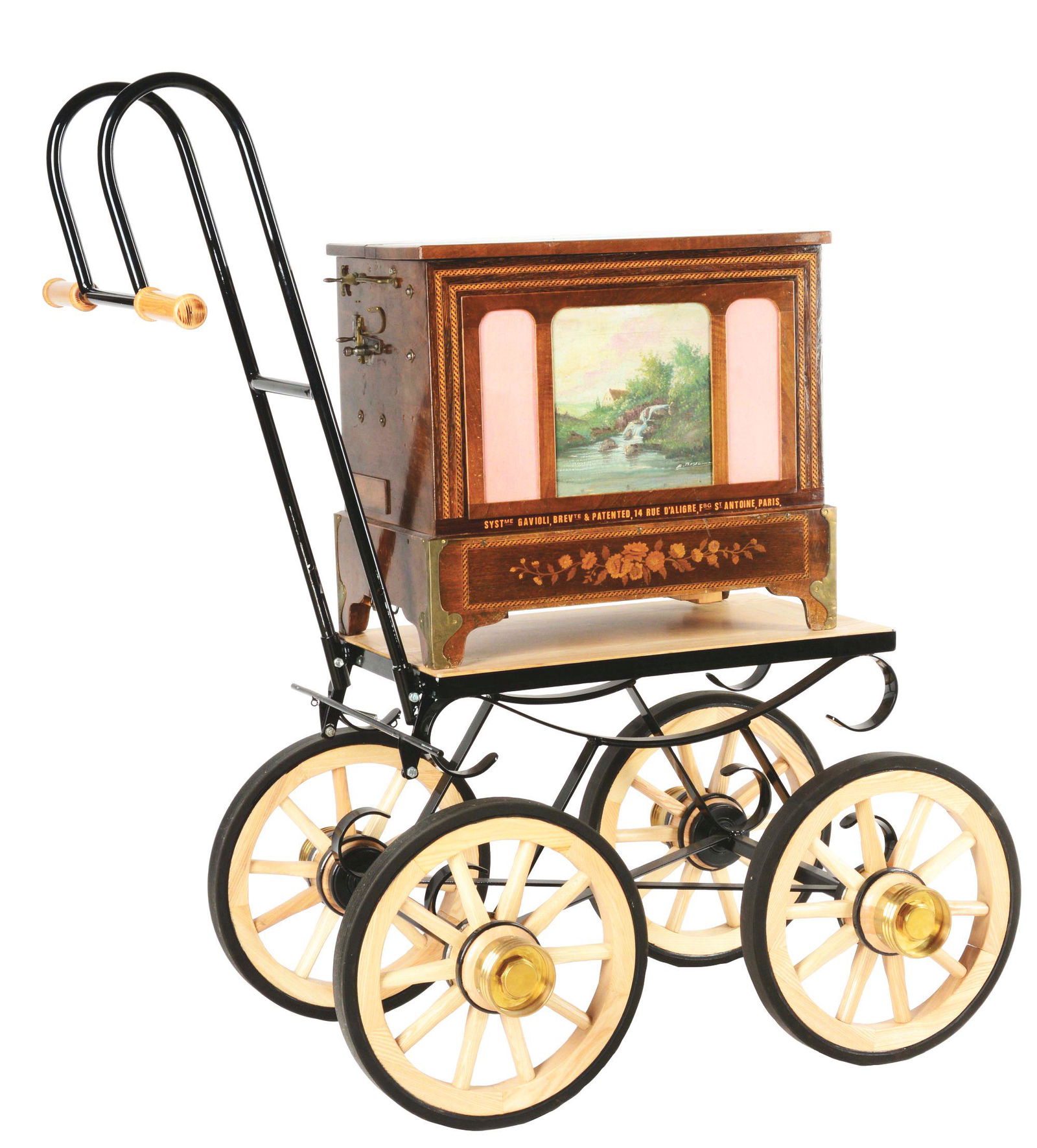 GAVIOLI MONKEY ORGAN WITH CART.: 1895, FRANCE: The firm od Gavioli & Co. headquartered in Paris, was a leading European manufacturer of fairground organs. Established in 1806, by the turn of the century they had manufacturing in Wald