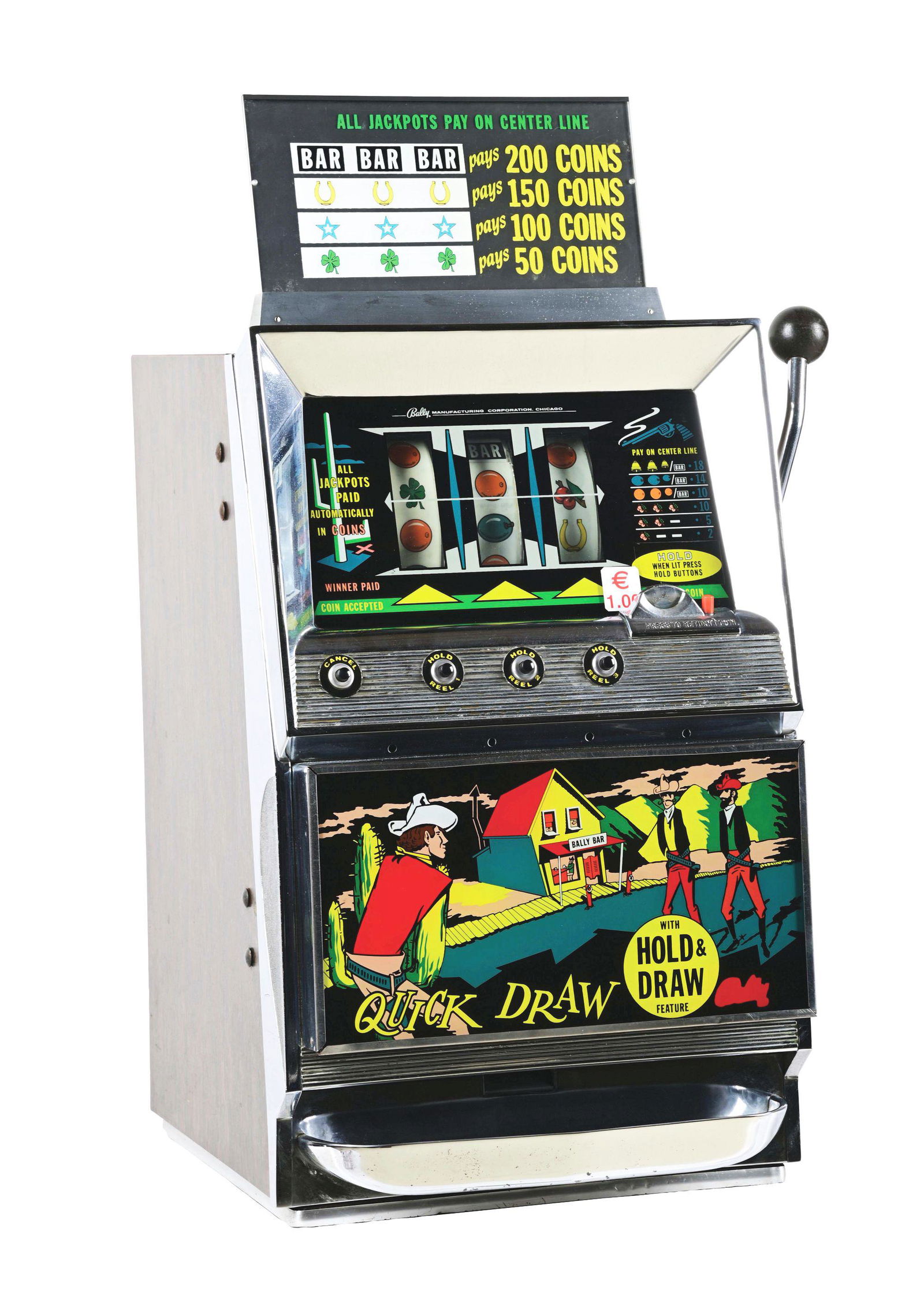 BALLY QUICK DRAW ELECTROMECHANICAL SLOT MACHINE. (1 of 6)