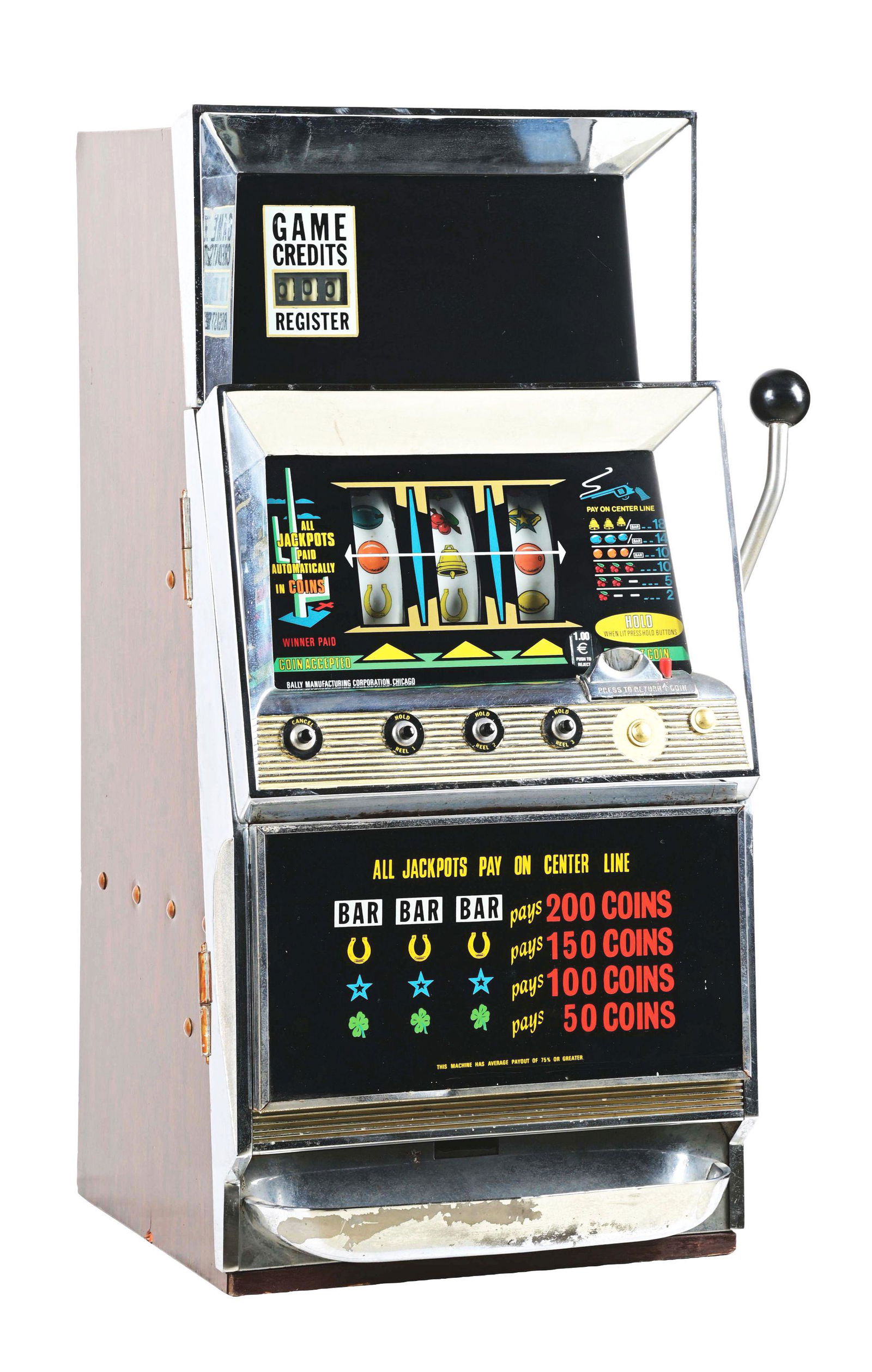 BALLY MANUFACTURING BELL FRUIT JACKPOT ELECTROMECHANICAL SLOT MACHINE. (1 of 4)