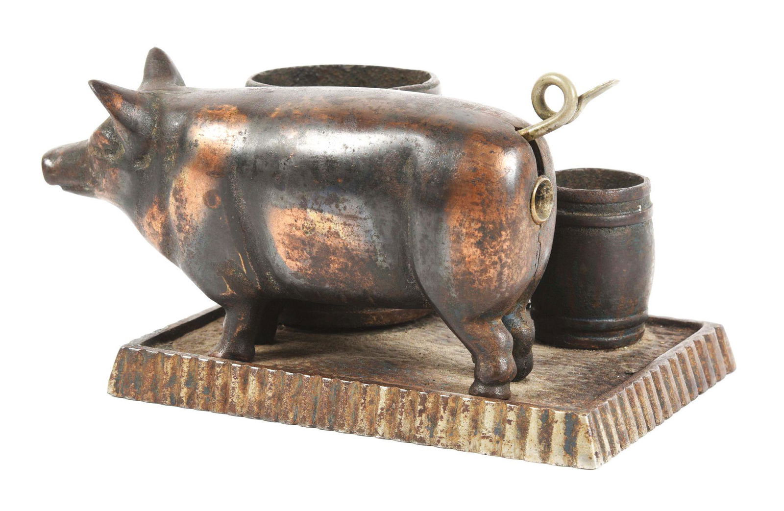 FIGURAL PIG CIGAR CUTTER CIGAR DESK SET.