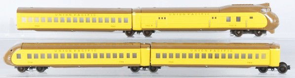 Pride Lines Union Pacific Passenger Train Set.: American. Contemporary. O-gauge. Includes no. 752E engine, two no. 753 passenger cars, one no. 754 observation car, and three vestibules. Unused condition.