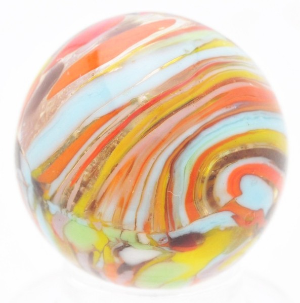 Christensen Agate Clear Base Guinea Marble.: Some cyclone effect on inner surface. This marble has two pinch lines. Size: 11/16" Dia.