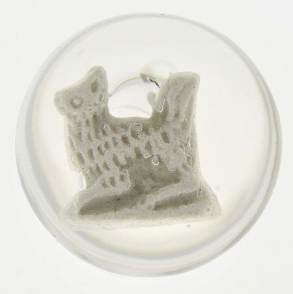 Small Squirrel Sulphide Marble.: Nice figure of squirrel is well-centered in marble. One bubble to right side of figure. Size: 29/32" Dia.
