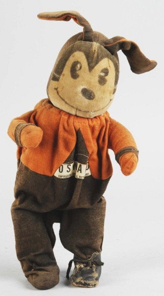 Scarce Oswald Walking Wind-Up Doll.: Original clothing and ears. Marked "Oswald Copyright Universal Pictures Corp." on chest. Missing one shoe and heavy fading to rear. Size: 12 - 1/2" T.