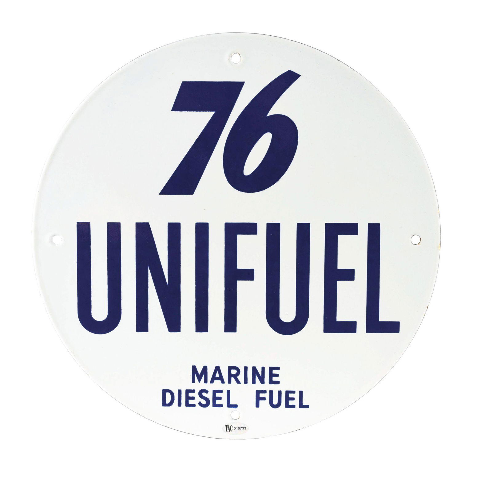 RARE UNION 76 UNIFUEL MARINE DIESEL FUEL PORCELAIN PUMP PLATE SIGN. (1 of 2)