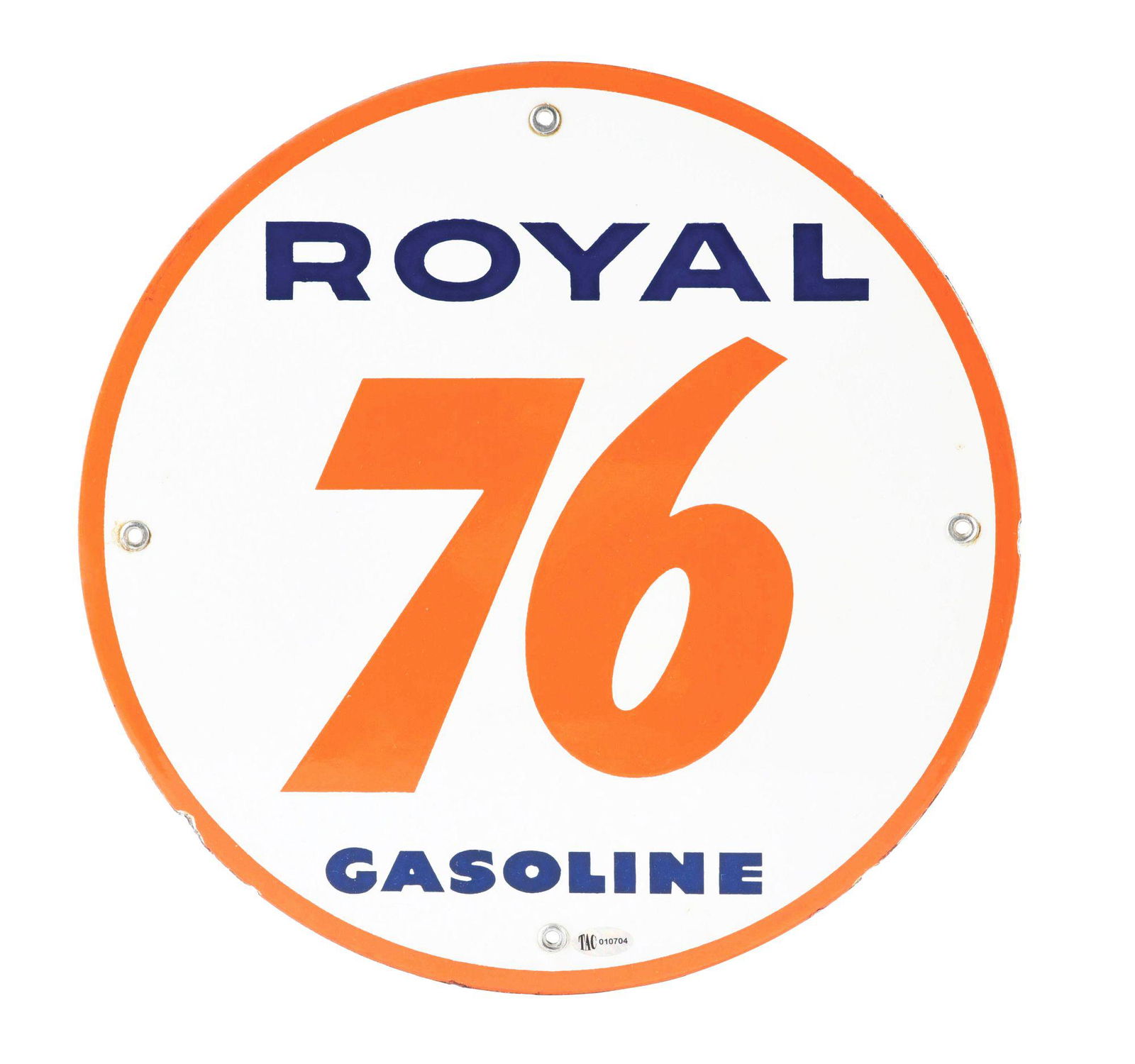UNION ROYAL 76 GASOLINE PORCELAIN PUMP PLATE SIGN. (1 of 2)