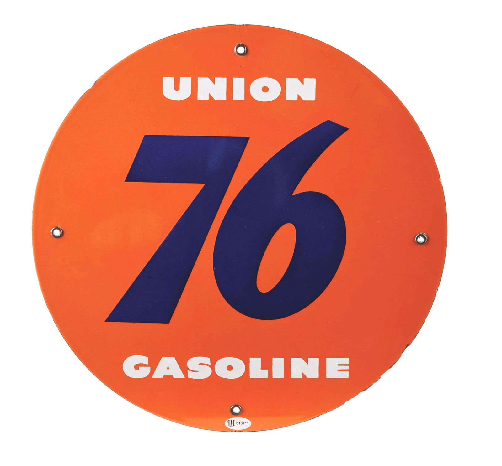 UNION 76 GASOLINE PORCELAIN PUMP PLATE SIGN. (1 of 2)
