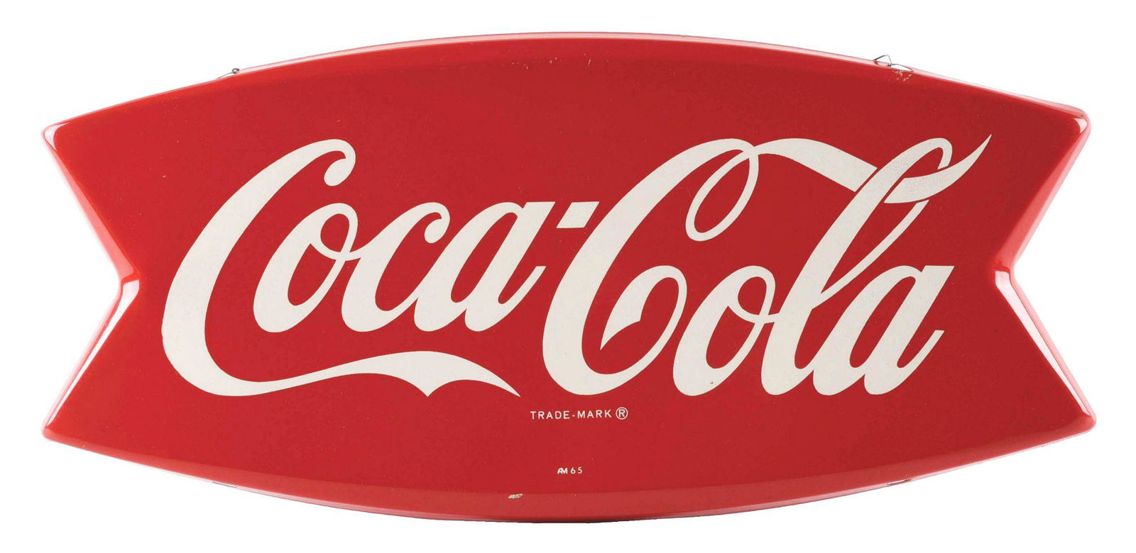 COCA COLA DIE CUT TIN MINIATURE FISHTAIL SIGN W/ COOKIE CUTTER EDGE. (1 of 2)