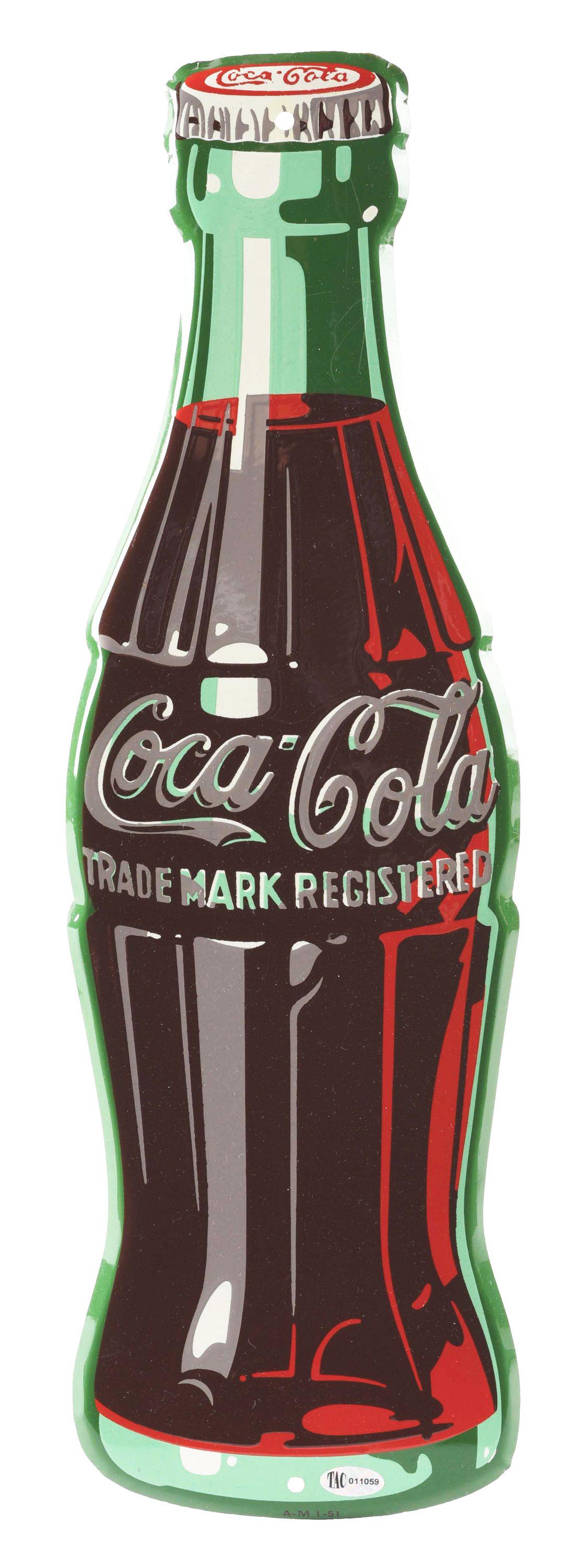 COCA COLA DIE-CUT BOTTLE TIN SIGN W/ LIPPED OUTER EDGE. (1 of 2)