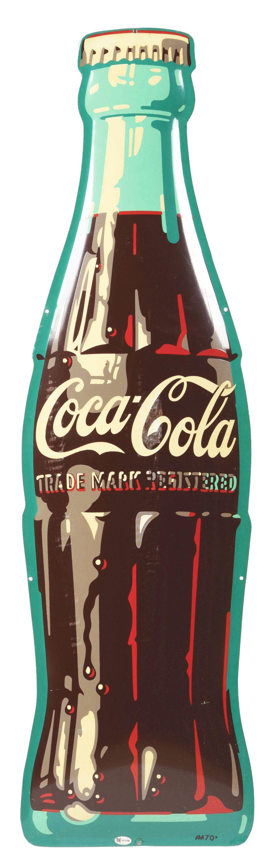 COCA COLA DIE CUT EMBOSSED TIN 36" BOTTLE SIGN. (1 of 3)