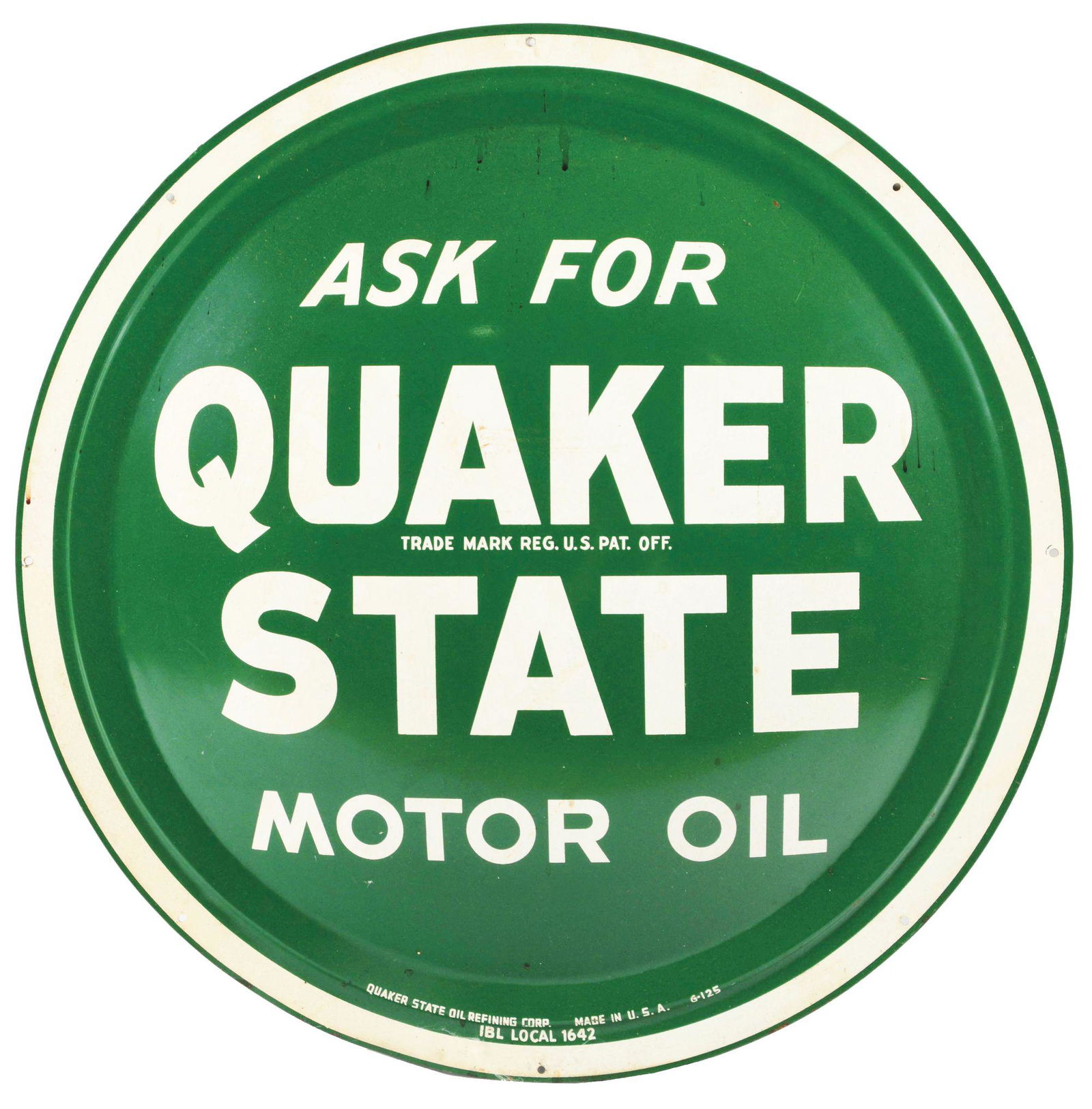 QUAKER STATE MOTOR OILS TIN SERVICE STATION SIGN. (1 of 3)