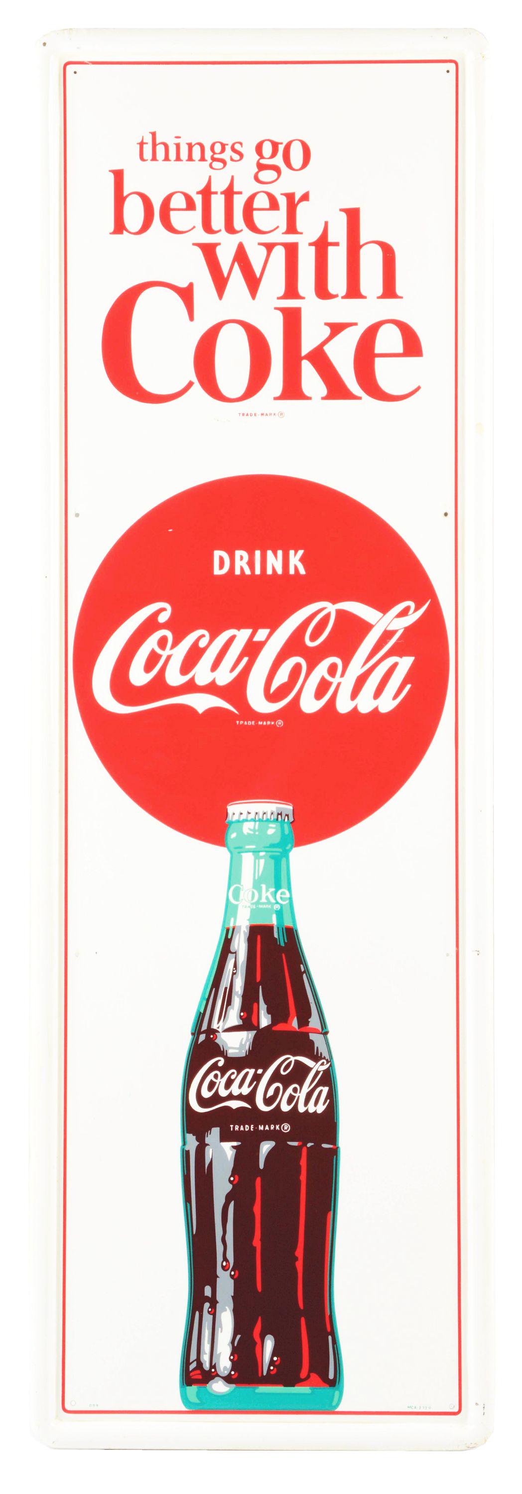 COCA COLA "THINGS GO BETTER WITH COKE" VERTICAL SELF FRAMED SIGN. (1 of 4)