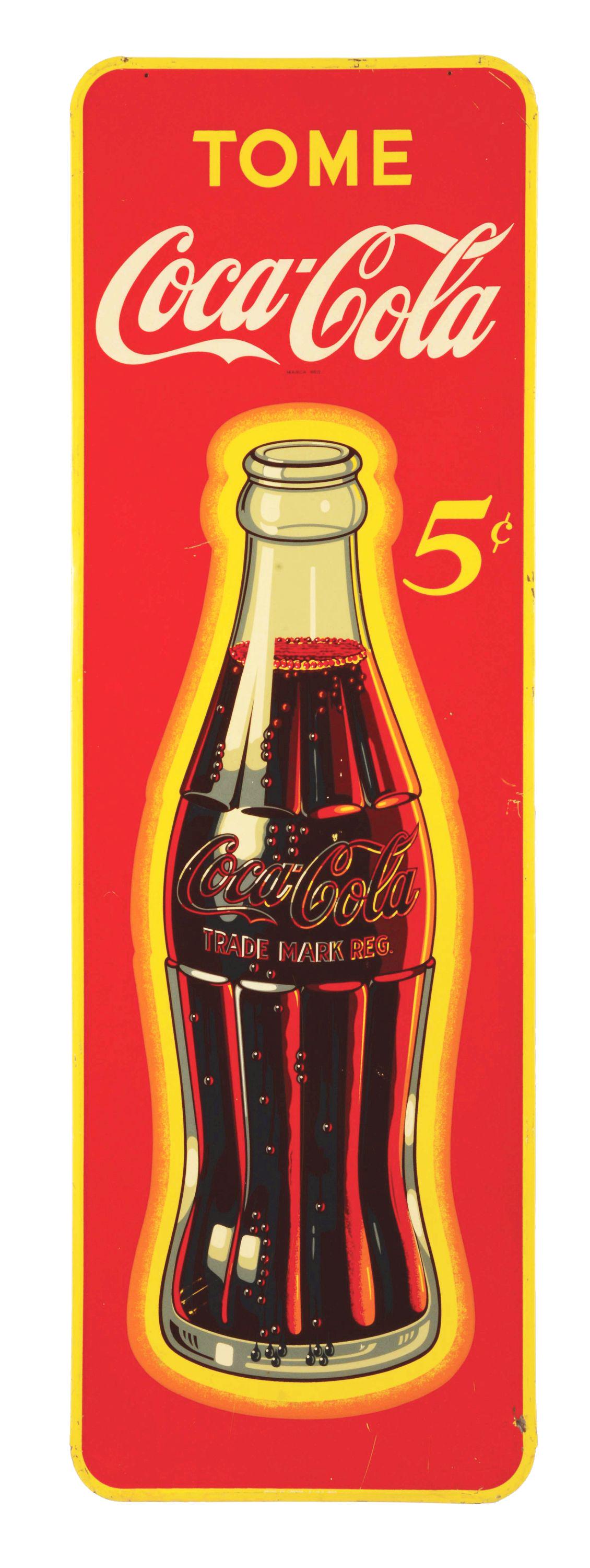 SELF FRAMED TIN "TOME" 5¢ COCA COLA SIGN (1 of 2)