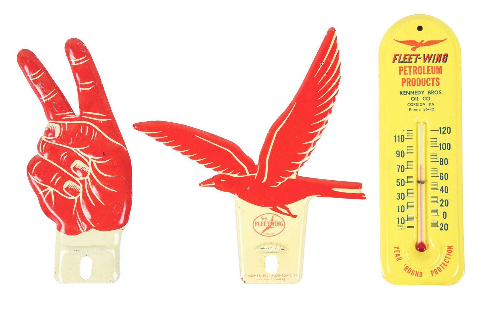 COLLECTION OF 3: VARIOUS TIN ADVERTISING FROM KENDALL & FLEET WING. (1 of 3)