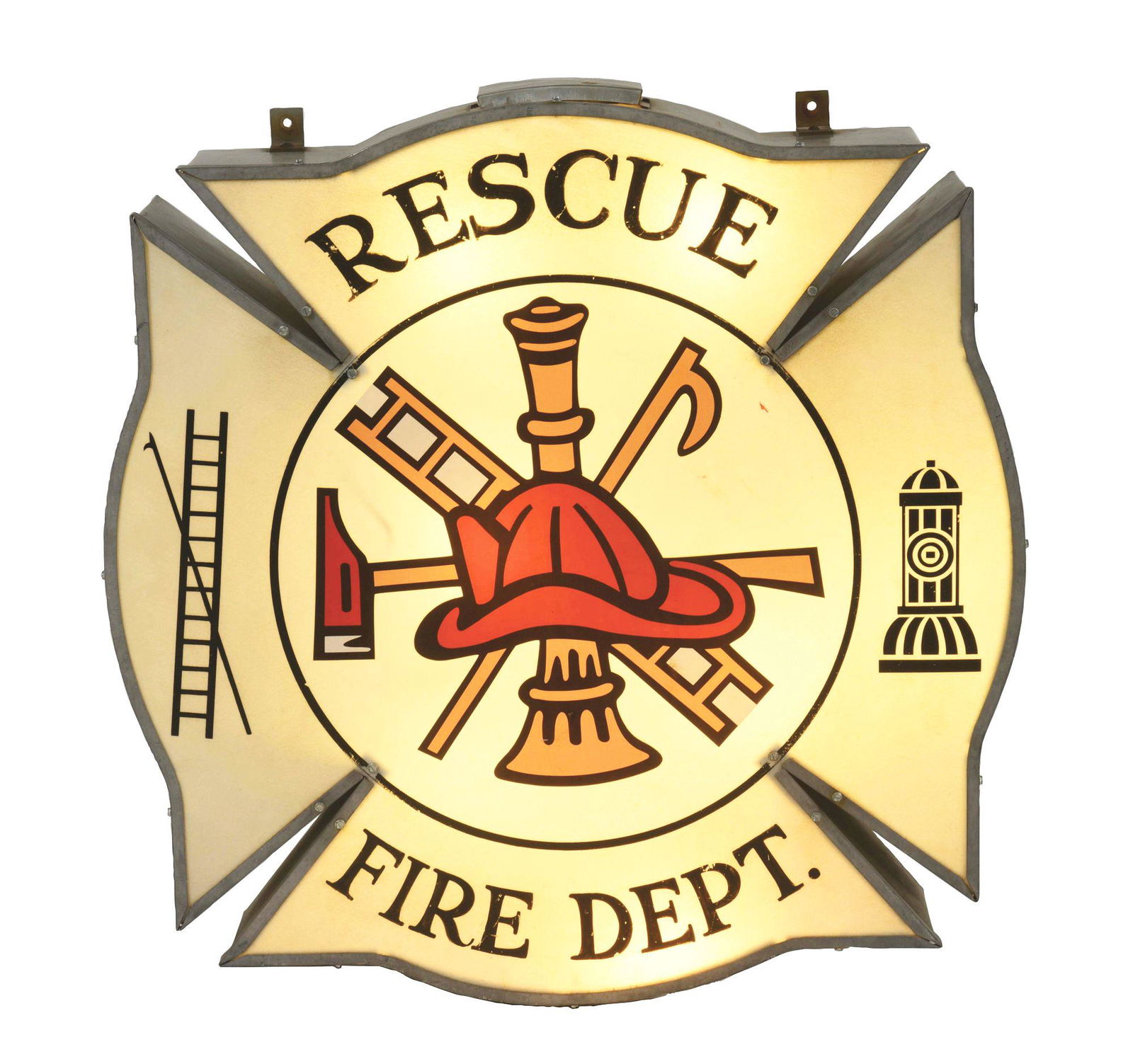 RESCUE FIRE DEPARTMENT LIGHT UP SHIELD SIGN W/ LADDER & HELMET GRAPHIC. (1 of 6)