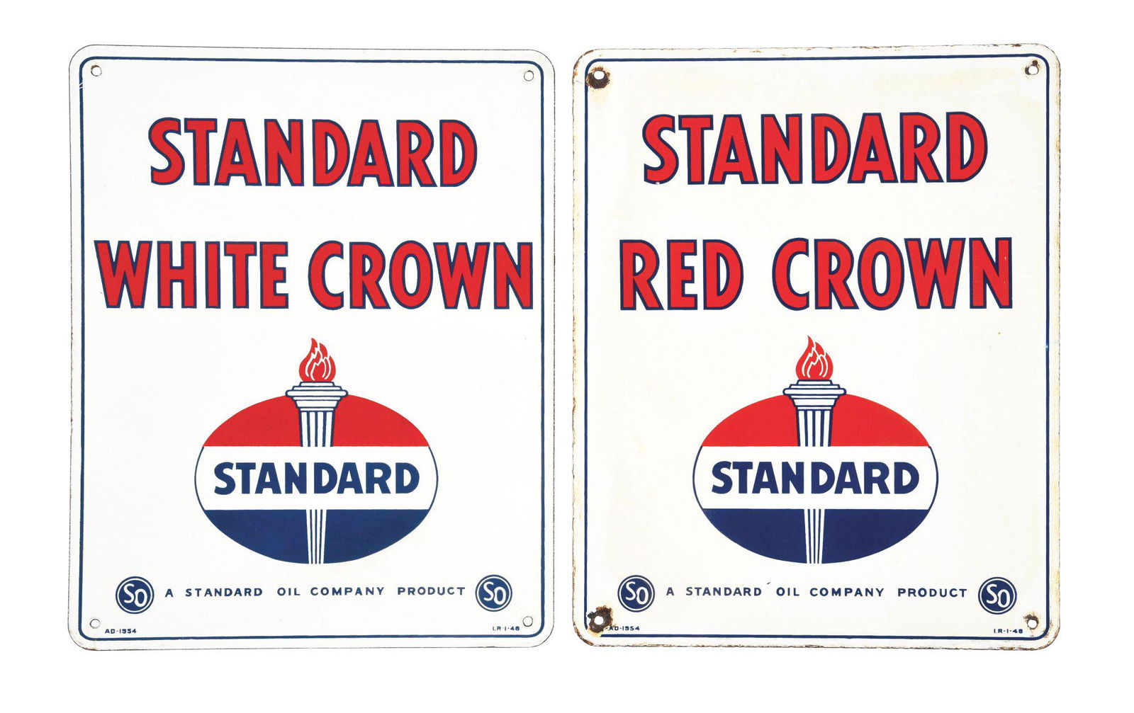 PAIR OF 2: STANDARD WHITE & RED CROWN PORCELAIN PUMP PLATE SIGNS. (1 of 5)