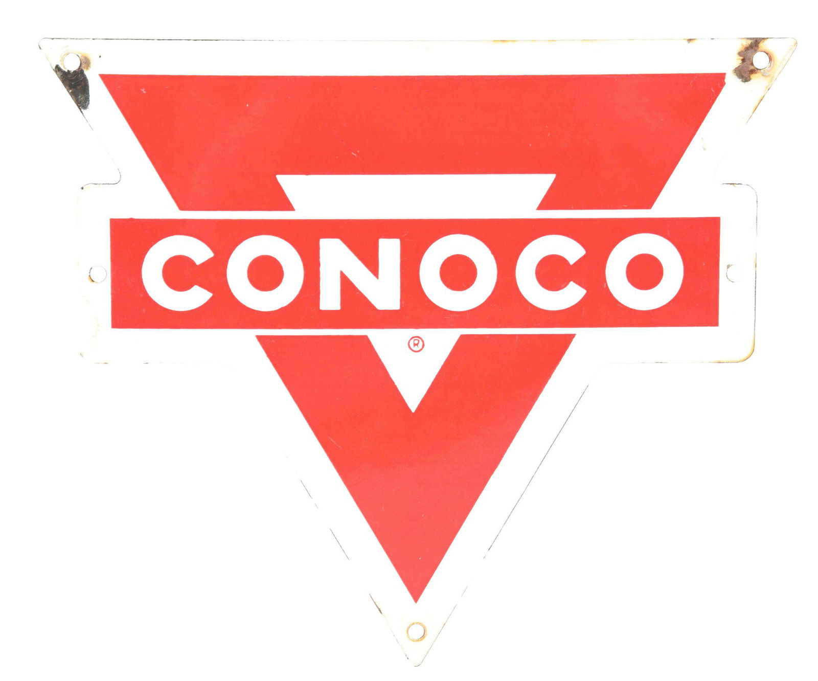 SINGLE SIDED PORCELAIN CONOCO RACK SIGN. (1 of 2)
