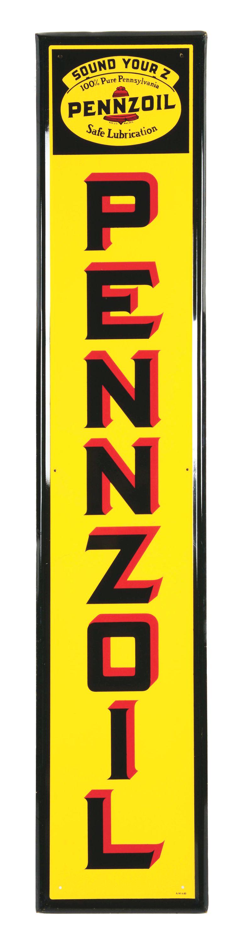 OUTSTANDING PENNZOIL MOTOR OILS TIN SERVICE STATION SIGN W/ SELF FRAMED OUTER EDGE. (1 of 3)