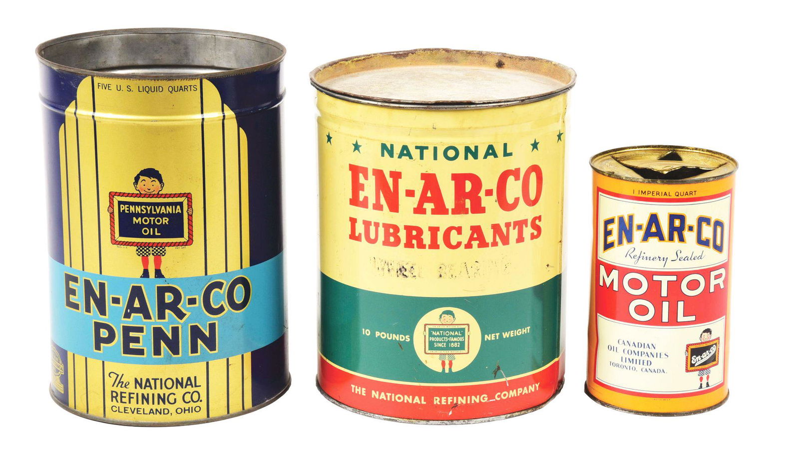 LOT OF 3: ENARCO MOTOR OIL & GREASE CANS. (1 of 2)