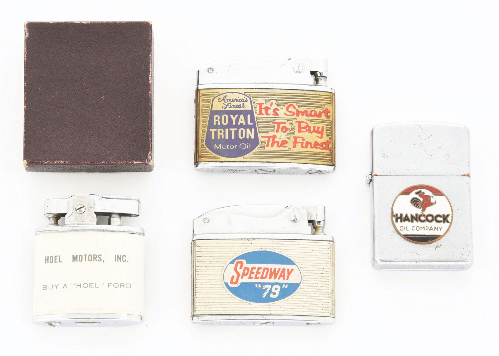 LOT OF 4: ADVERTISING LIGHTERS FROM HANCOCK, SPEEDWAY, UNION & FORD. (1 of 3)