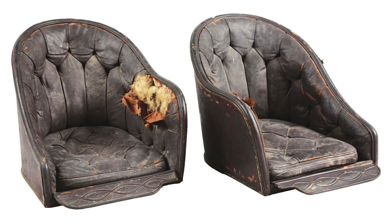 SET OF 2: ORIGINAL LEATHER BUGATTI AUTOMOBILE SEATS. (1 of 4)