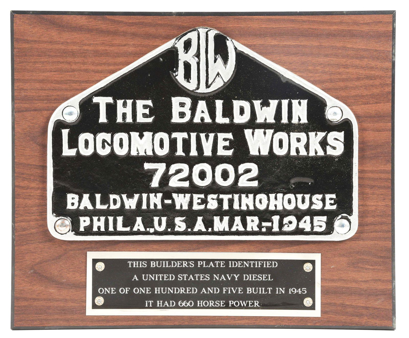 DIESEL LOCOMOTIVE BUILDER'S PLATE. (1 of 2)