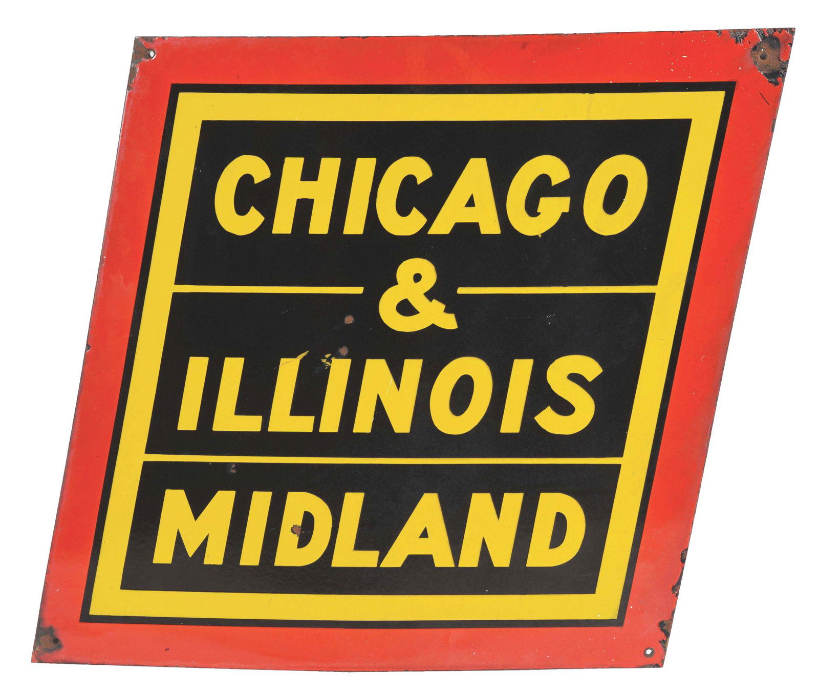 SINGLE SIDED PORCELAIN "CHICAGO & ILLINOIS MIDLAND" RAILWAY SIGN. (1 of 2)