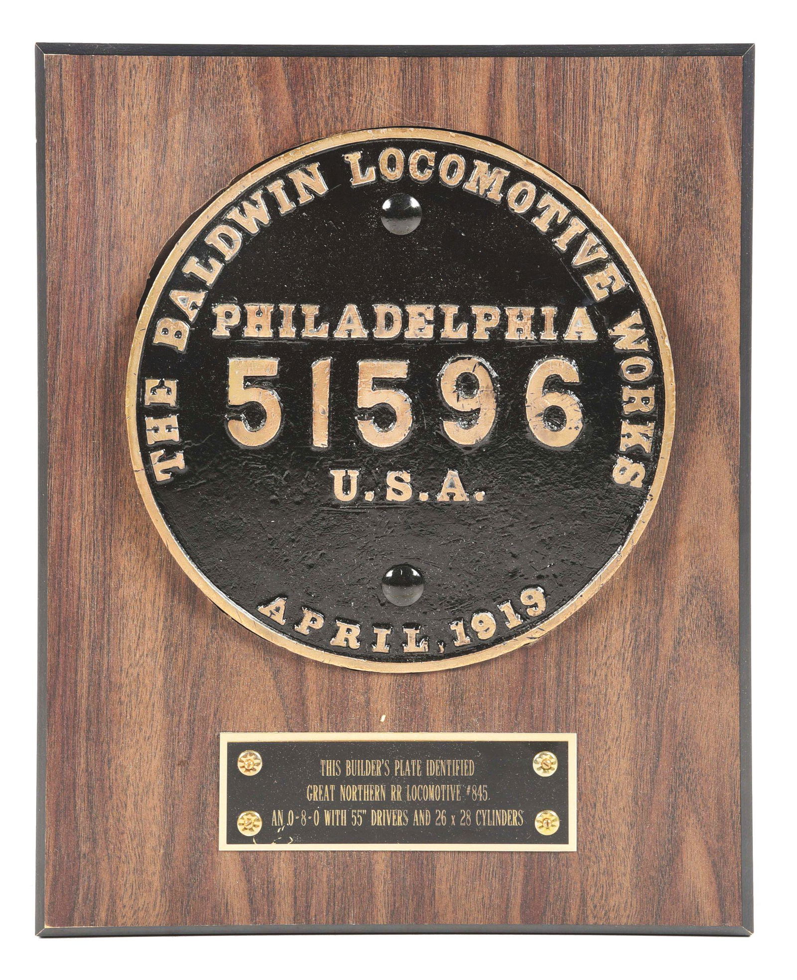 STEAM LOCOMOTIVE BUILDER'S PLATE. (1 of 2)