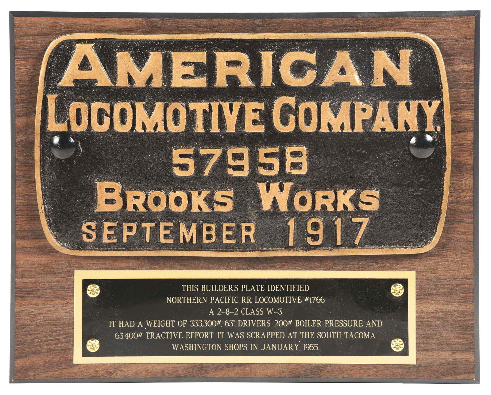 STEAM LOCOMOTIVE BUILDER'S PLATE. (1 of 2)