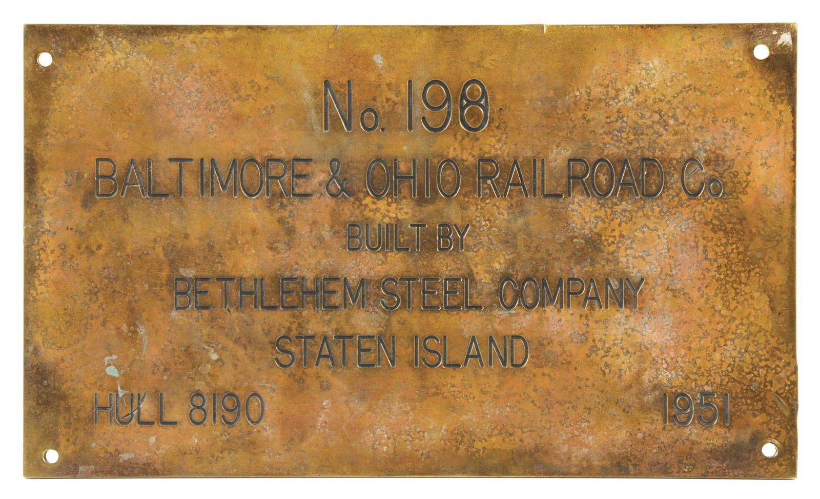 B & O MARINE VESSEL BUILDER'S PLATE. (1 of 2)