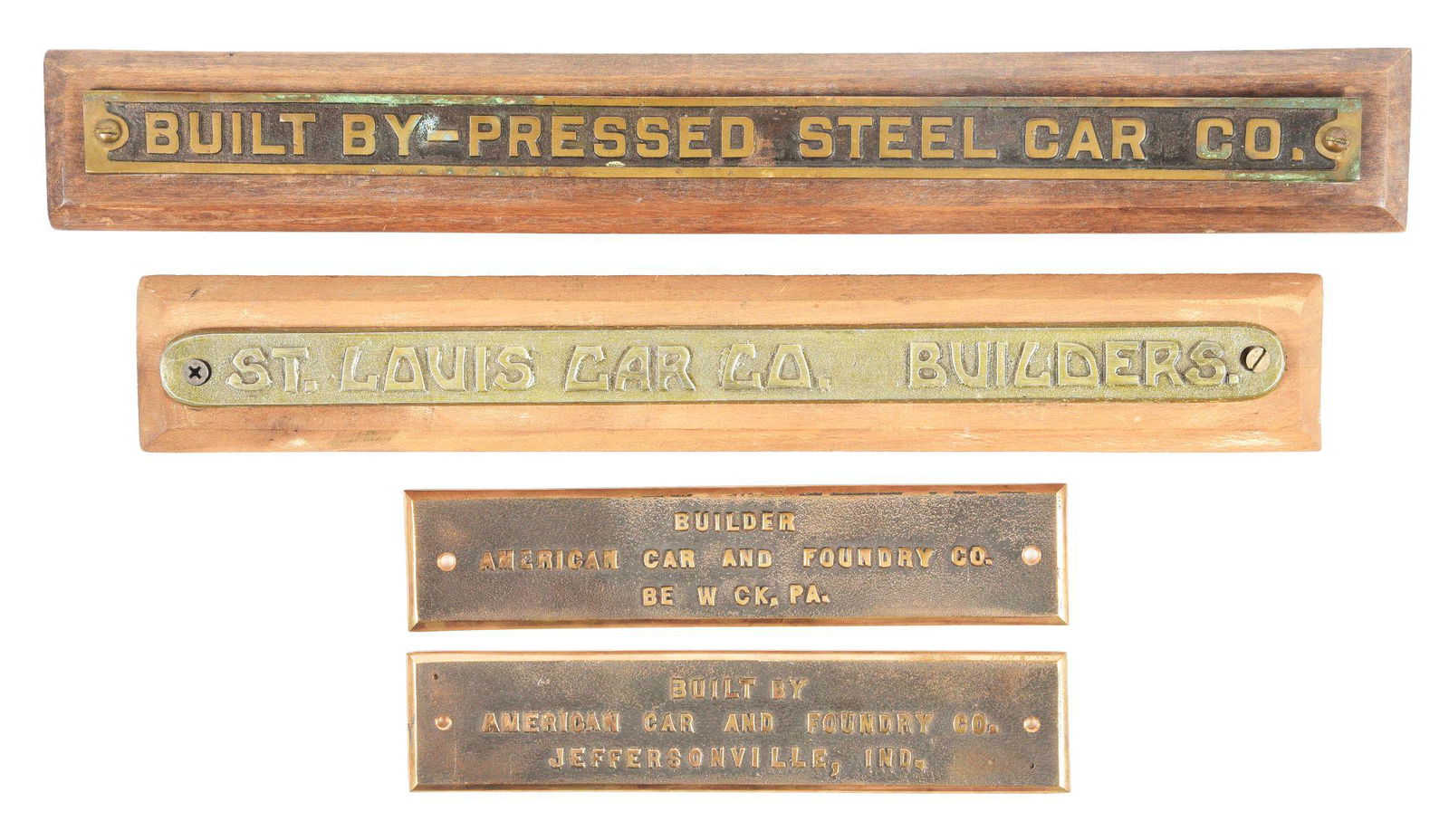 LOT OF 4: RAILROAD CAR PLAQUES. (1 of 2)