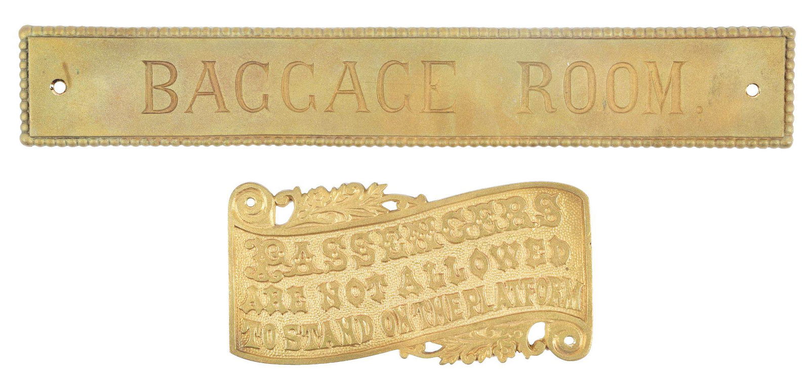 LOT OF 2: BRONZE RAILROAD SIGNS. (1 of 2)